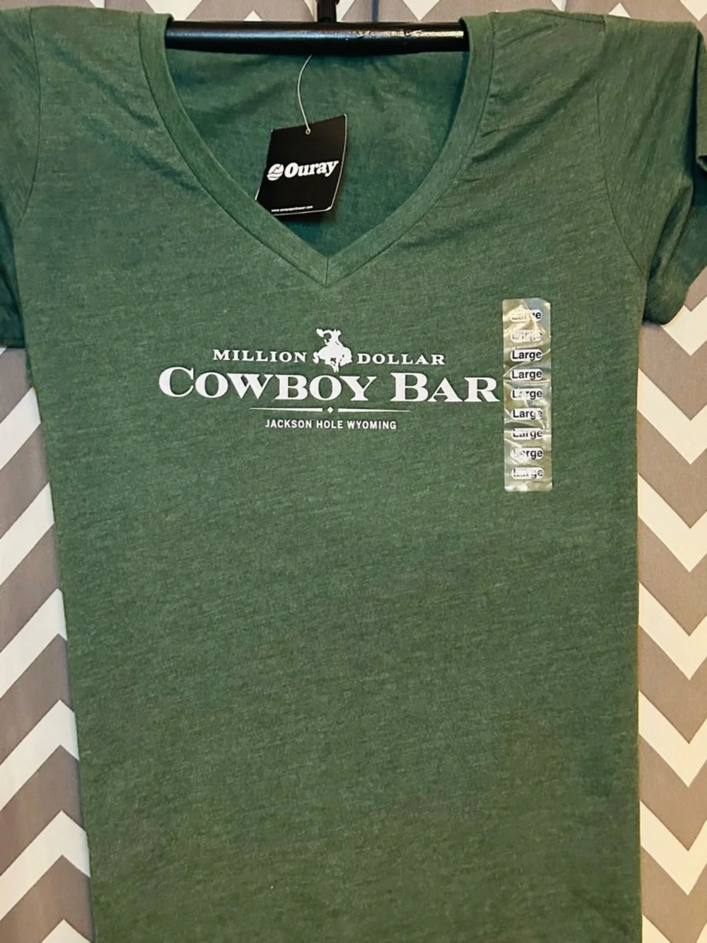 MILLION DOLLAR COWBOY RANCH - Oura Green Ladies V-Neck T-Shirt - Picture 2 of 2